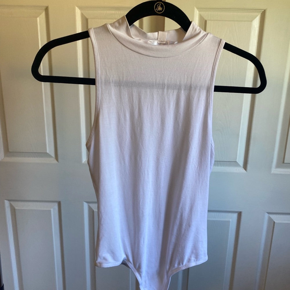 Boohoo white high neck tank top bodysuit size 4
